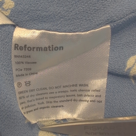 Reformation Elle Shirred Floral-print Georgette Mini Dress Blue Size 12 - Picture 8 of 8